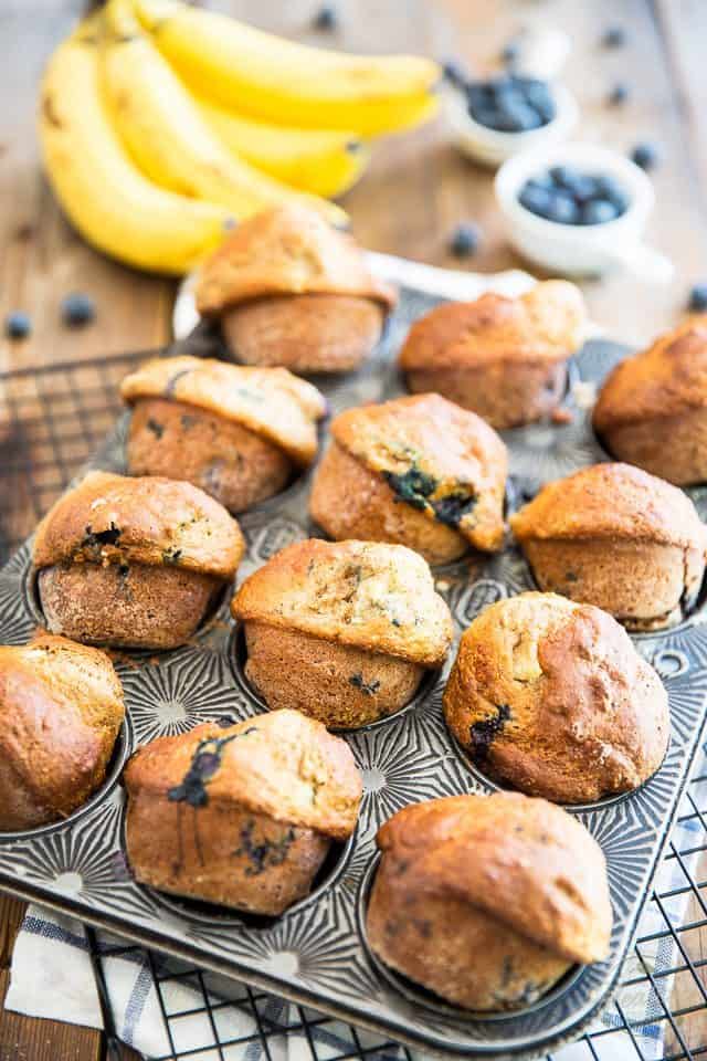  Virtually fat free and sweetened with nothing but a bit of honey and fresh fruits, these Banana Blueberry Muffins make for a delicious snack any time of day