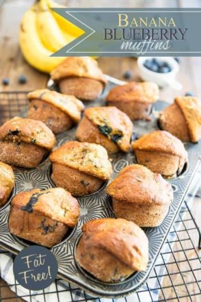 Virtually fat free and sweetened with nothing but fresh fruits, these Banana Blueberry Muffins make for a delicious snack any time of day