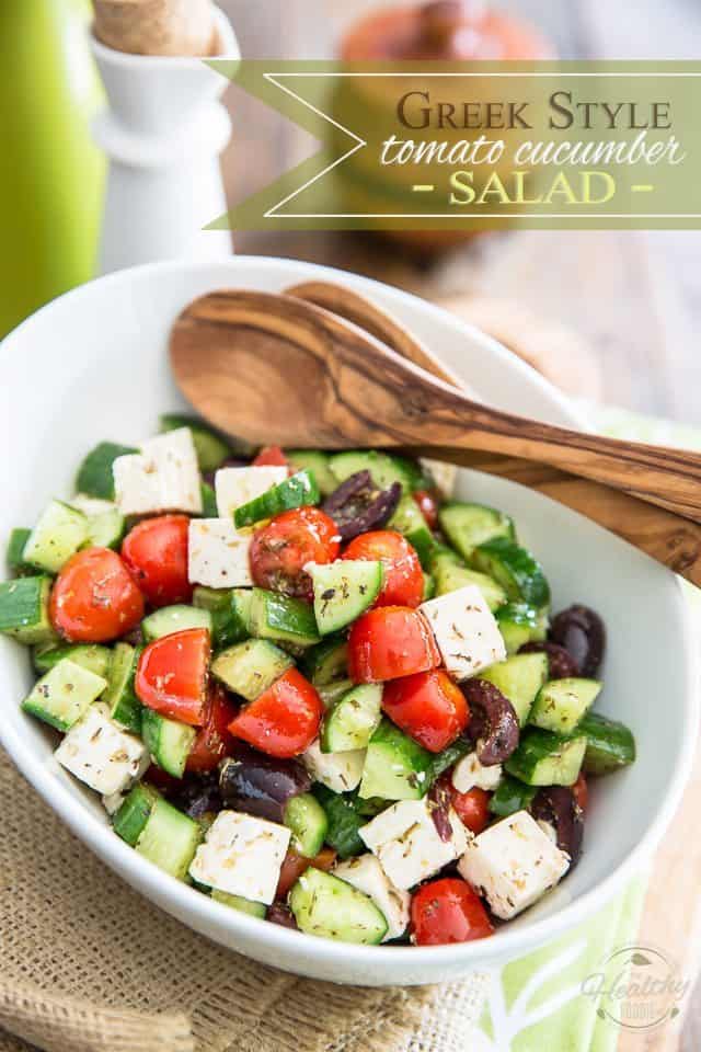  This instant Greek Style Tomato Cucumber Salad takes only minutes to put together and has flavor to last 'til tomorrow! Get it on your plate today! 