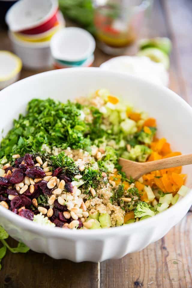 This delicious and highly nutritious cold Quinoa Broccoli Salad is a texture and flavor overload, thanks to tangy goat cheese, dried fruits and pine nuts! 