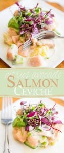 This Citrus Avocado Salmon Ceviche makes for an easy, elegant and delicious appetizer or light meal.