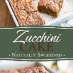 Chock-full of fruits and vegetables, this naturally sweetened Zucchini Cake makes for a surprisingly healthy snack, but would be delicious for dessert, too!