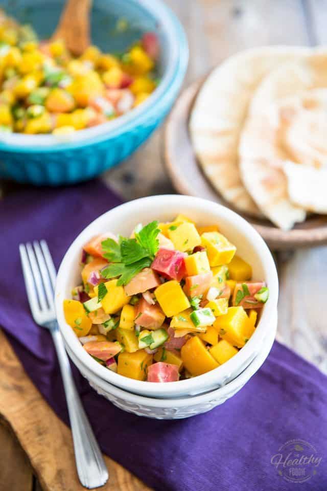 Summer meets fall in this surprising but insanely delicious Beet Mango Salad. Dare give it a try: you won't believe how good the combination!