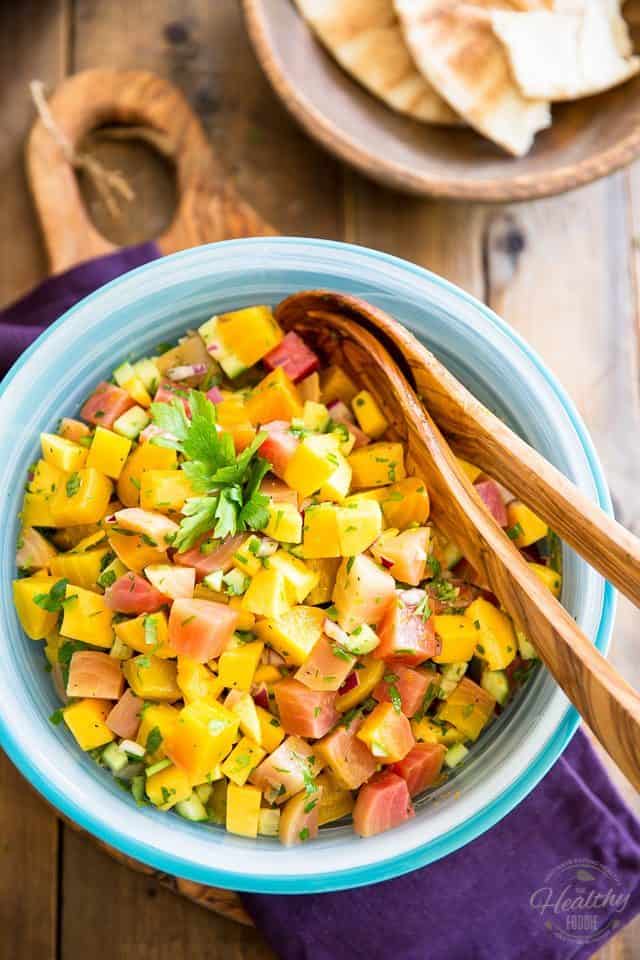 Summer meets fall in this surprising but insanely delicious Beet Mango Salad. Dare give it a try: you won't believe how good the combination!