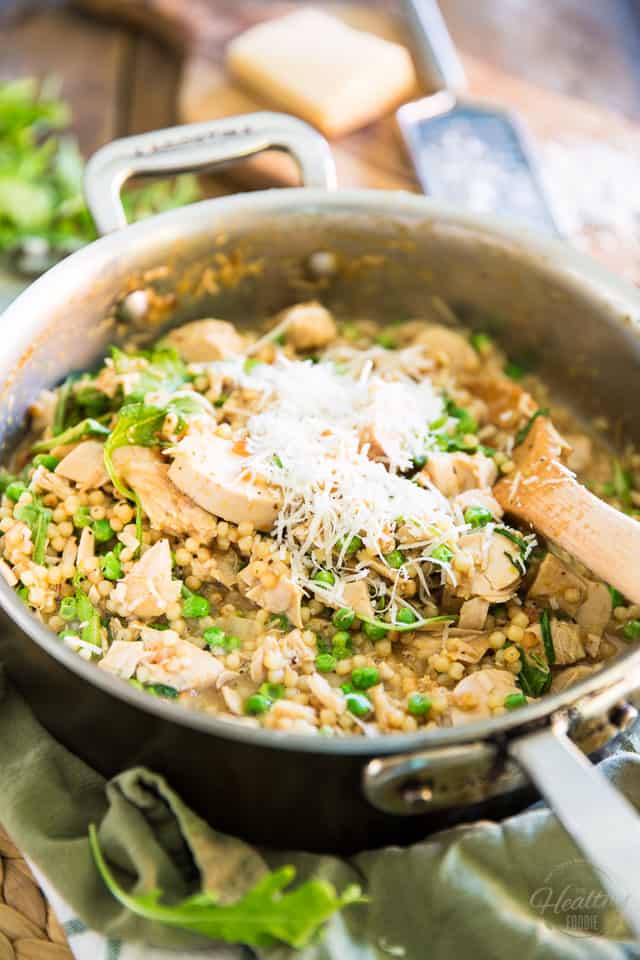Israeli Pearl Couscous with Chicken and Peas by Sonia! The Healthy Foodie | Recipe on thehealthyfoodie.com