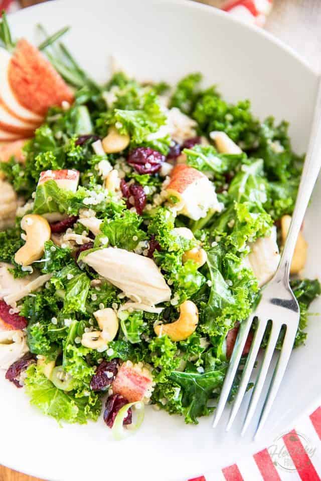 Salads don't get much healthier or tastier than this beautiful vibrant Kale Apple Chicken Salad! The secret to its deliciousness? Massage those kale leaves! 
