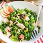 Salads don't get much healthier or tastier than this beautiful vibrant Kale Apple Chicken Salad! The secret to its deliciousness? Massage those kale leaves!