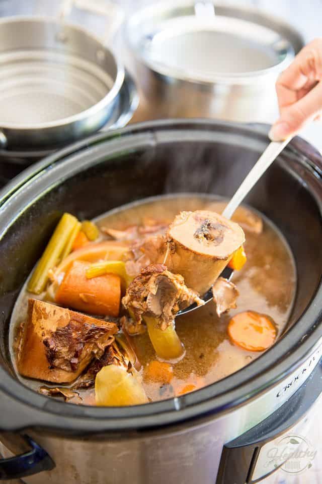 Lamb Bone Broth made simply in your slow cooker or on the stove top.