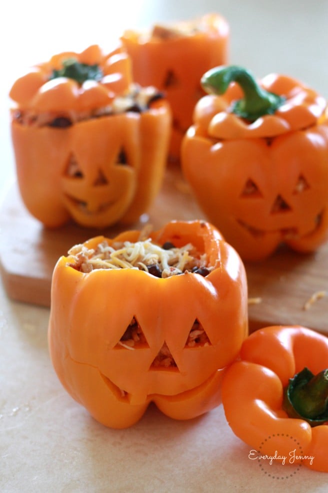 Jack-O-Lantern Stuffed Peppers