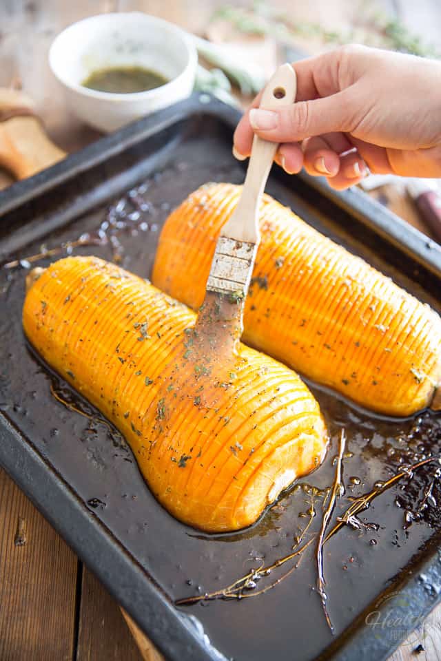 Honey Glazed Hasselback Butternut Squash by Sonia! The Healthy Foodie | recipe on thehealthyfoodie.com