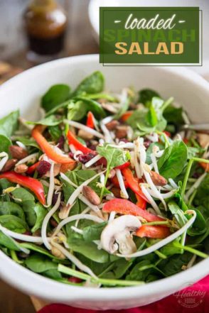 This loaded spinach salad is quite probably the easiest but tastiest salad you will ever eat. And that dressing, it's so good, you'll want to drink it by the glassful