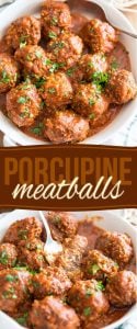 Porcupine Meatballs: we're talking huge meatballs filled with lots of rice, simmered in a rich tomato sauce. Home cooking doesn't get much better than this!