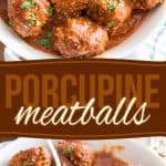 Porcupine Meatballs: we're talking huge meatballs filled with lots of rice, simmered in a rich tomato sauce. Home cooking doesn't get much better than this!
