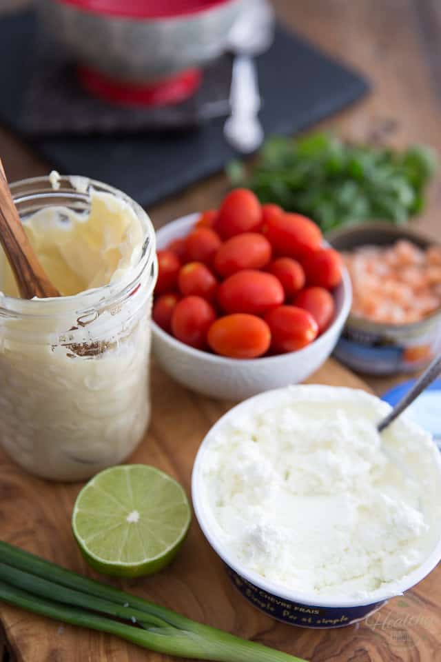 Goat Cheese Shrimp Dip Canapés by Sonia! The Healthy Foodie | recipe on thehealthyfoodie.com 