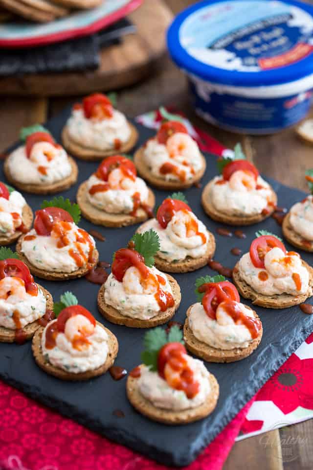 Goat Cheese Shrimp Dip Canapés by Sonia! The Healthy Foodie | recipe on thehealthyfoodie.com 