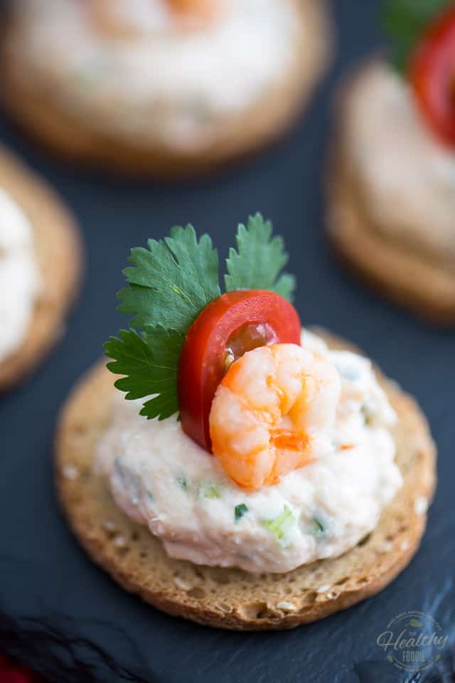 Goat Cheese Shrimp Dip Canapés by Sonia! The Healthy Foodie | recipe on thehealthyfoodie.com