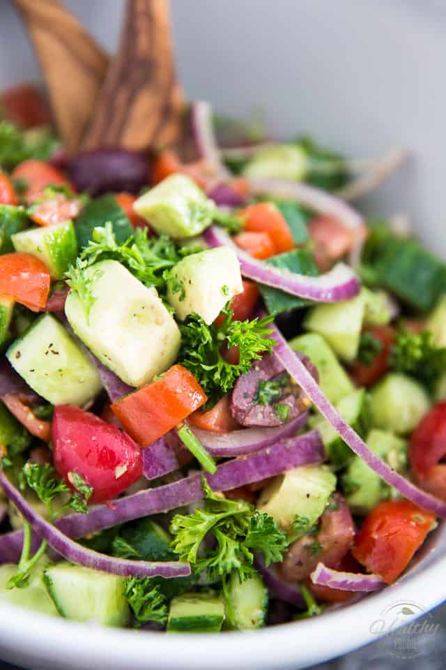 A well known classic that's so easy to make it doesn't even require a recipe, this Cucumber Avocado Salad is an absolute winner any time of year! 