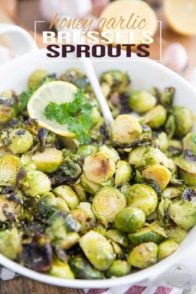 Honey Garlic Oven Roasted Brussels Sprouts - so good, they will turn even the toughest of Brussels sprouts haters into total believers!