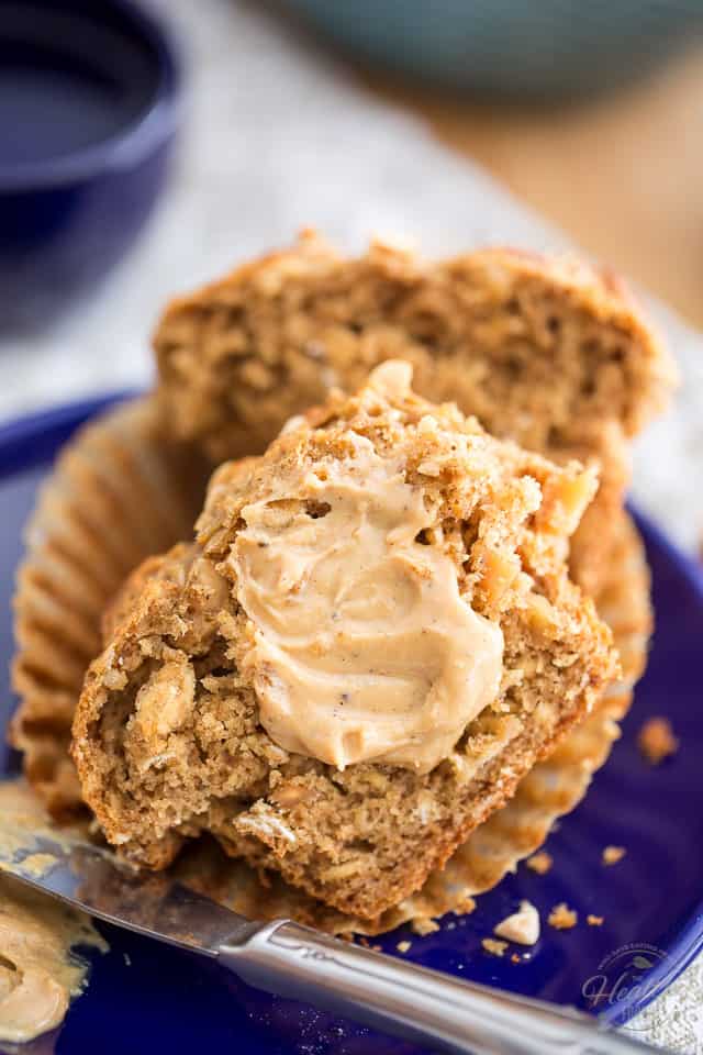 Naturally Sweetened Peanut Butter Oatmeal Muffins - No refined sugar added, made with nothing but nutritious, wholesome ingredients