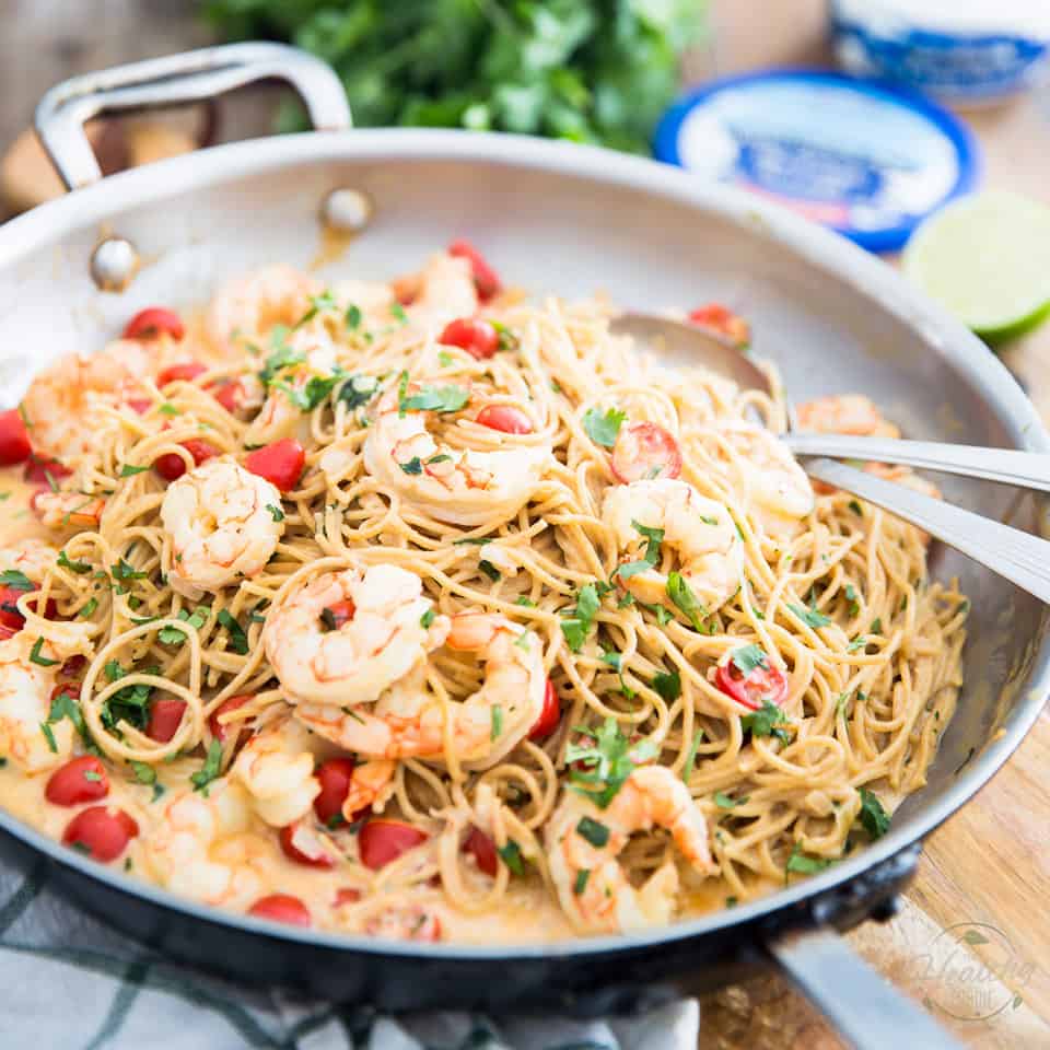Creamy Goat Cheese Shrimp Pasta • The Healthy Foodie