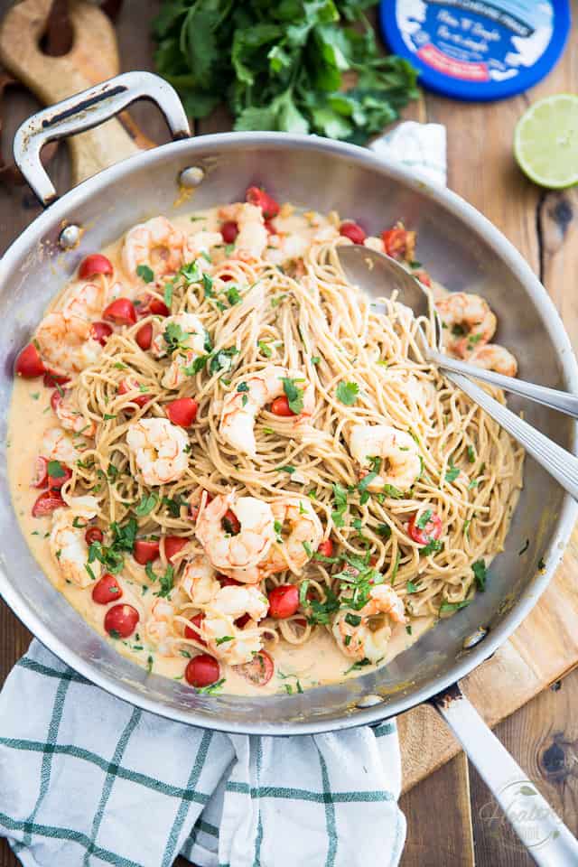 Creamy Goat Cheese Shrimp Pasta • The Healthy Foodie