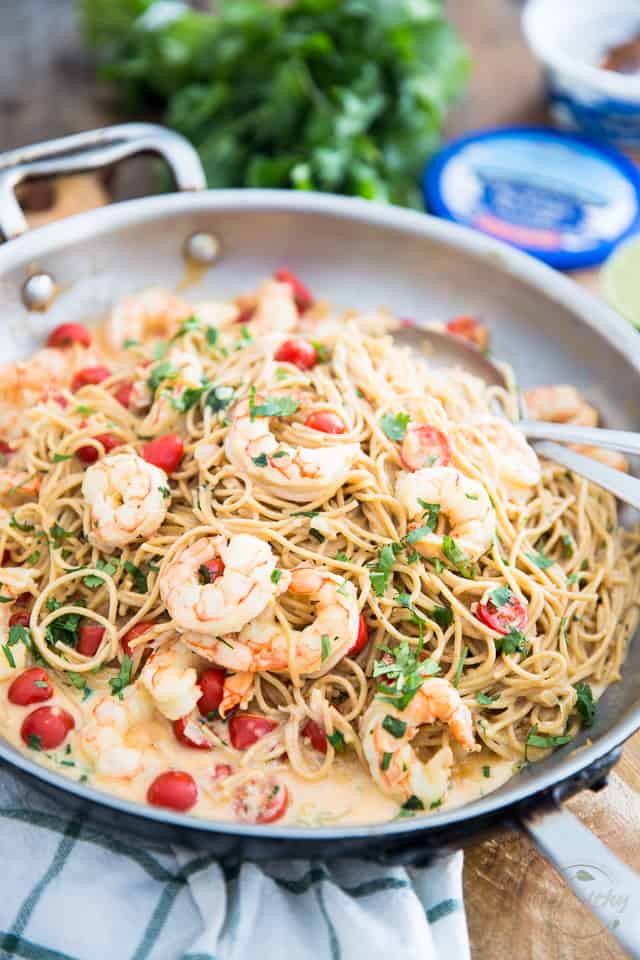 Delicious, yet super healthy and crazy easy to make, this Creamy Dreamy Goat Cheese Shrimp Pasta Dish is guaranteed to get you nothing but rave reviews! 