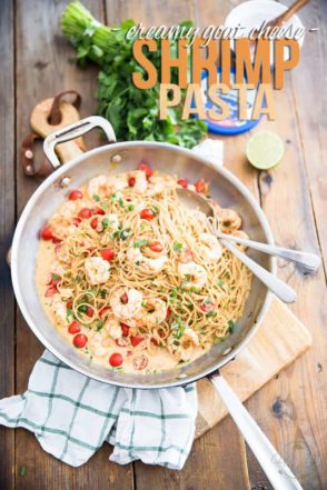 Delicious, yet super healthy and crazy easy to make, this Creamy Dreamy Goat Cheese Shrimp Pasta Dish is guaranteed to get you nothing but rave reviews!