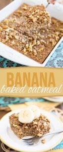 This Banana Baked Oatmeal is nothing but a bowl of oatmeal made portable, that tastes just like banana bread. Perfect breakfast on the go or healthy snack!
