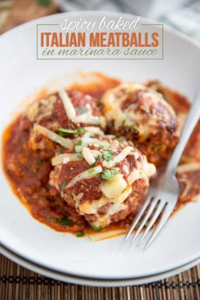 Spicy Baked Italian Meatballs in Marinara Sauce • The Healthy Foodie