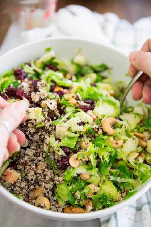 Apple Cranberry Cashew Shaved Brussels Sprouts Quinoa Salad by Sonia! The Healthy Foodie | Recipe on thehealthyfoodie.com