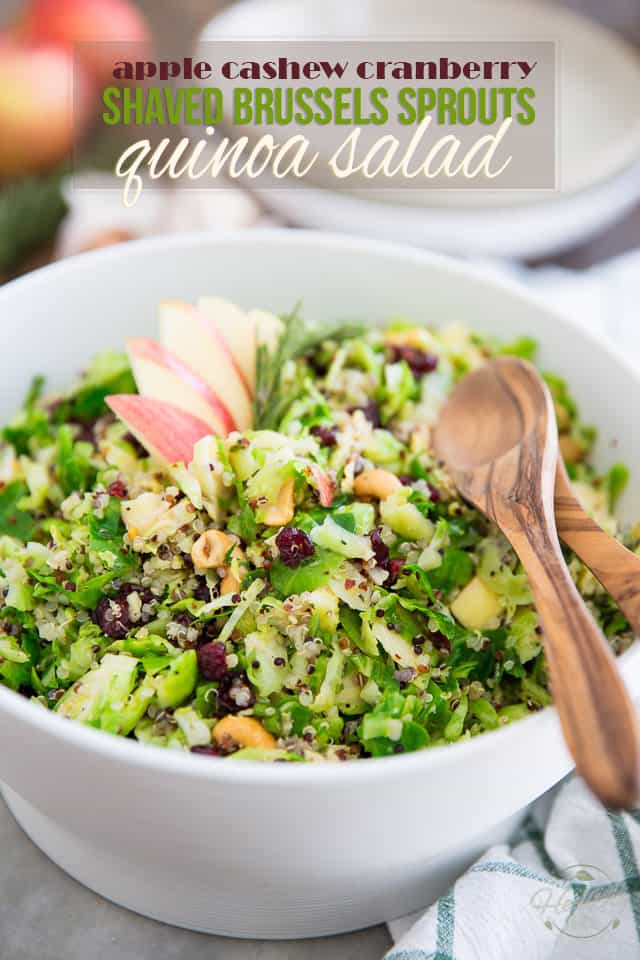 This Apple Cranberry Cashew Shaved Brussels Sprouts Quinoa Salad is super delicious and can be made days in advance. You'll love having it in the fridge. 