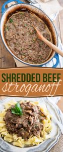 Slowly braised to fork tender perfection, this Shredded Beef Stroganoff is a delicious union between blade roast and the amazing classic Beef Stroganoff