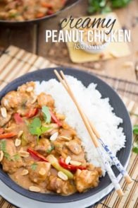 If you're in the mood for a little bit of Asian food tonight, this Asian style Creamy Peanut Chicken is sure to hit the spot. Much better than take out too!