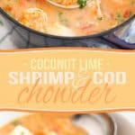 This Coconut Lime Shrimp and Cod Chowder is a seemingly light meal that's so chock full of fish and seafood, it's guaranteed to keep you full and satisfied for a very long time.