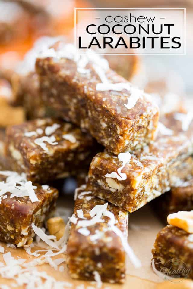 These cute Cashew Coconut Larabites are just like Larabars, except they'll only cost you a fraction of the price! And they're super easy to make, too! 