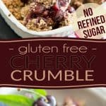 Not only is this Sweet Cherry Crumble gluten free but it also contains no refined sugar. Talk about a guilt free way to treat yourself to some yummy dessert