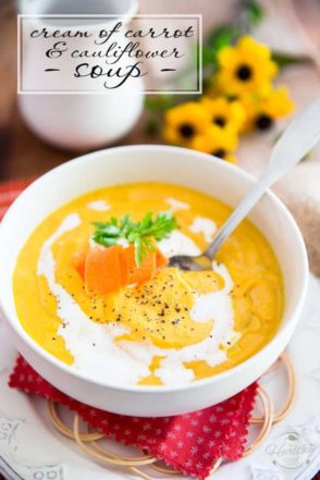 This Cream of Carrot and Cauliflower Soup is the perfect soul warming meal on a fresh autumn or cold winter day. Best of all, it's super quick and easy to make, and super healthy, too!