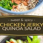 Bursting with so much wholesome flavors and textures, this Sweet and Spicy Chicken Jerky Quinoa Salad is sure to brighten up your next work or school lunch hour!
