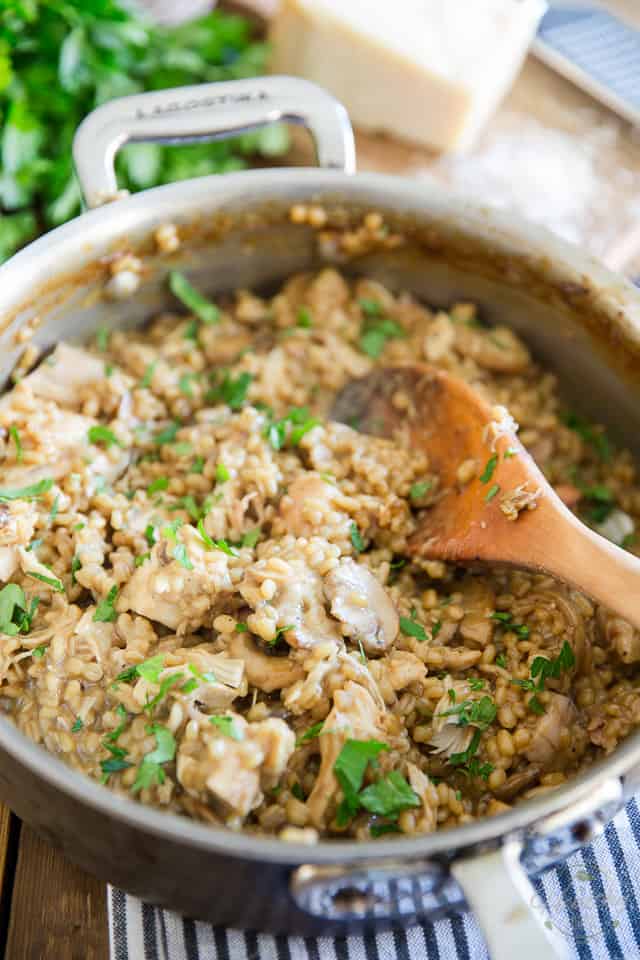 Creamy Chicken Mushroom Barley Risotto by Sonia The Healthy Foodie | Recipe on thehealthyfoodie.com