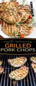 Need a change from your usual grilled pork chops? How about soaking them in a maple syrup rosemary marinade for a day or two prior to grilling? You and your guests are in for a serious treat with these Maple Rosemary Grilled Pork Chops!