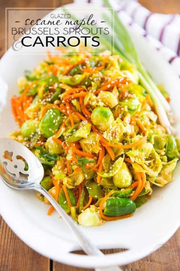 Sesame Maple Glazed Brussels Sprouts and Carrots • The Healthy Foodie