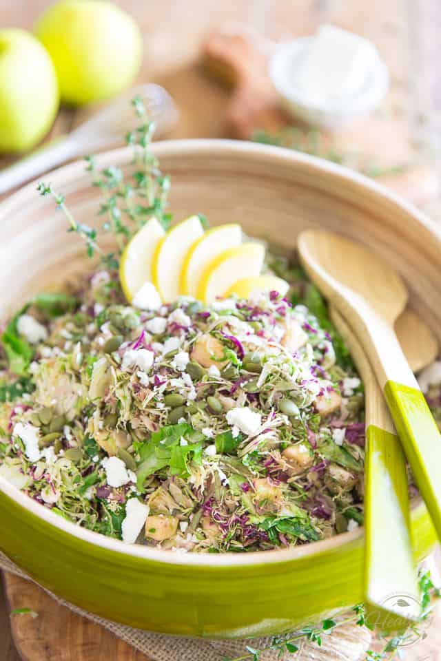 Shaved Brussels Sprouts Salad - with Apples Feta and Dates by Sonia! The Healthy Foodie | Recipe on thehealthyfoodie.com