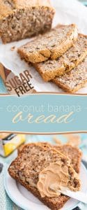 Whether you eat it plain or topped with your favorite peanut butter, this Sugar Free Coconut Banana Bread makes for the perfect snack or quick breakfast.