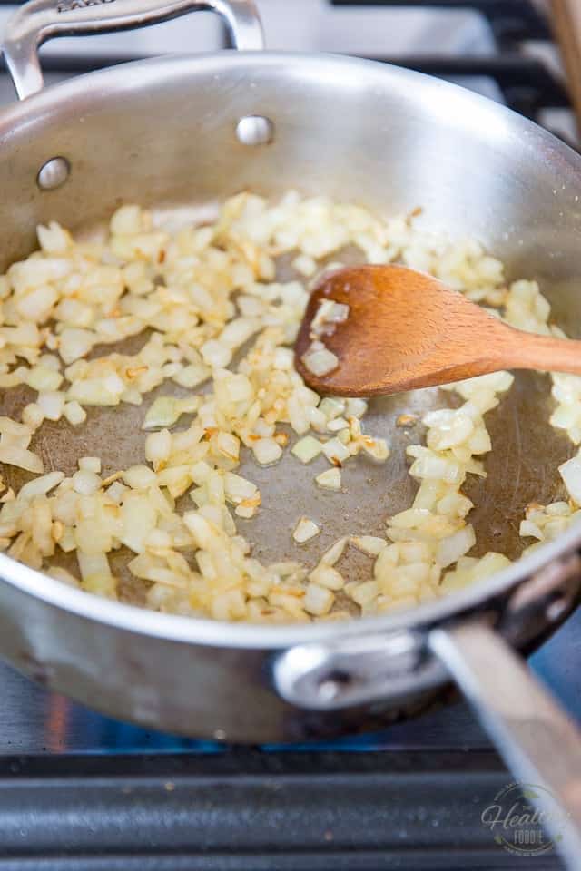 Browning onions and garlic in a saute pan