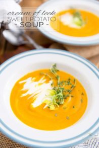 This Cream of Leek and Sweet Potato Soup is so silky and creamy, it's the perfect dish to warm your body and soul on a winter day. Best of all, it's super easy, and quick, to make!