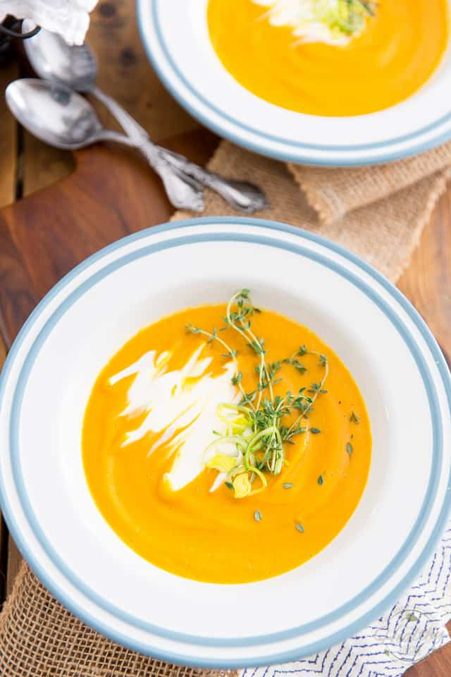 This Cream of Leek and Sweet Potato Soup is so silky and creamy, it's the perfect dish to warm your body and soul on a winter day. Best of all, it's super easy, and quick, to make! 