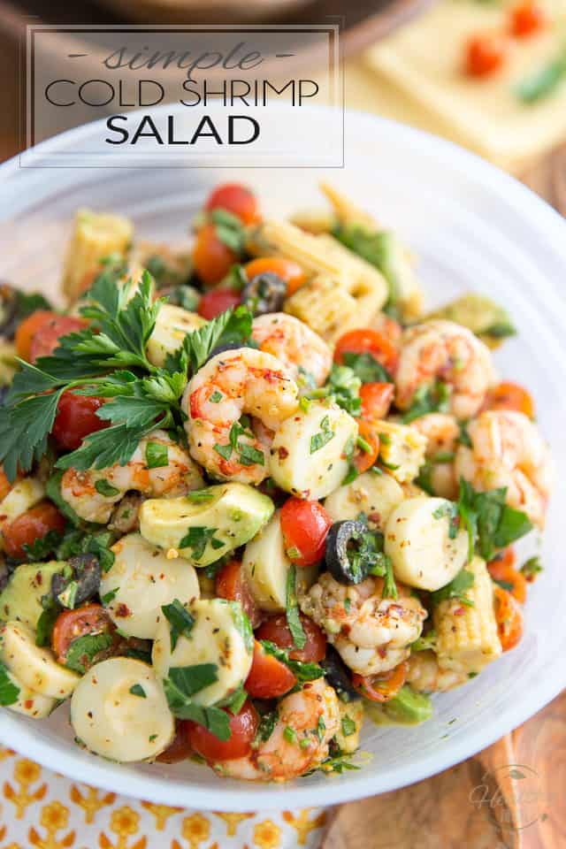 Ready in just about 5 minutes, this Simple Cold Shrimp Salad is as easy to make as it is delicious to eat! Perfect for lunch at the office or as a light meal, it could also be served as a side and would no doubt be a favorite at any given potluck! 