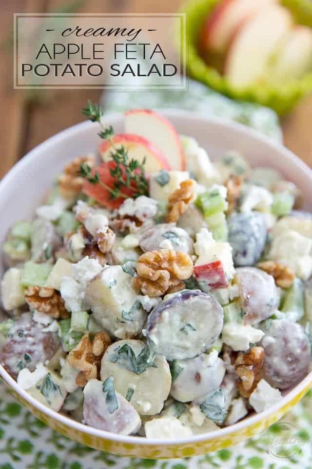 Loaded with so many different flavors and textures, this Creamy Apple Feta Potato Salad is sure to be a crowd pleaser at your next picnic, potluck or party! No need to tell anyone there that it's actually good for them. That'll be our little secret! 