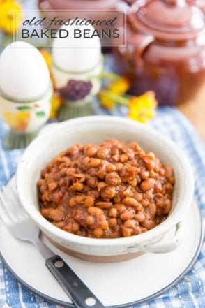 Sweet, creamy, filling and so simple to make, these Old Fashioned Baked Beans are the perfect companion to your morning eggs and will make any morning that much brighter! Try them once, you'll never reach for the canned stuff ever again!
