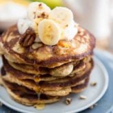 Just like a cross between Buttermilk Pancakes and Banana Bread, these Banana Buttermilk Pancakes are so crazy moist, fluffy and deliciously tasty, they might very well become your ultimate favorite breakfast in the whole wide world! Oh, and did I mention just how easy they are to make, too? 